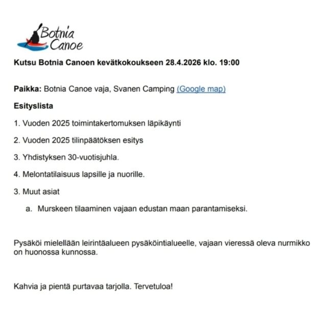 Tervetuloa kevätkokoukseen ja talkoisiin! Talkoot alkaen 17.30. Kevätkokous alkaa klo 19. Jos osallistut aktiivisesti talkoisiin, saat jäsenmaksusta alennusta! 💫👌
Tervetuloa, myös uudet jäsenet! 👋